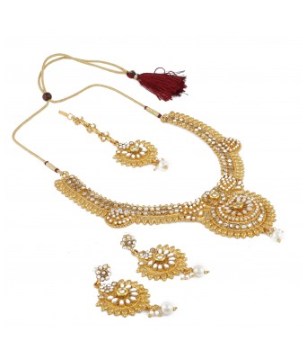 Aradhya Big Girls Gold Plated Copper Traditional Designer Temple Coin Necklace With Earrings